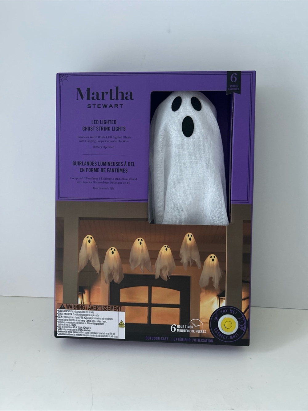 Martha Stewart LED Lighted Ghosts String Lights Halloween Set of 6 withTimer NEW